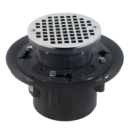 Jones Stephens 2in. x 3in. Heavy Duty PVC Drain Base with 4in. Plastic Spud and 6in. Chrome Plated Strainer D49087